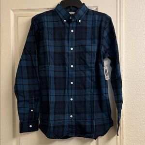 Old Navy Boys Navy Checkered Button Down Shirt